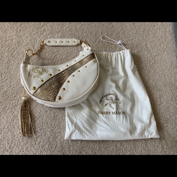 Harry Mason White/Gold Half Moon Tassel Bag - Picture 1 of 6
